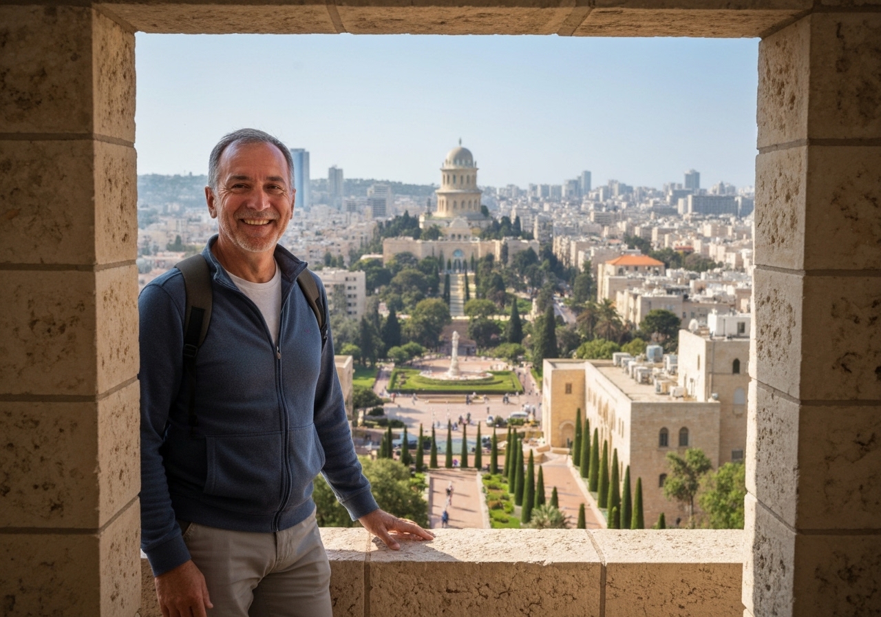 Natural travel moment in Haifa, Israel, taken with smartphone, imperfect framing