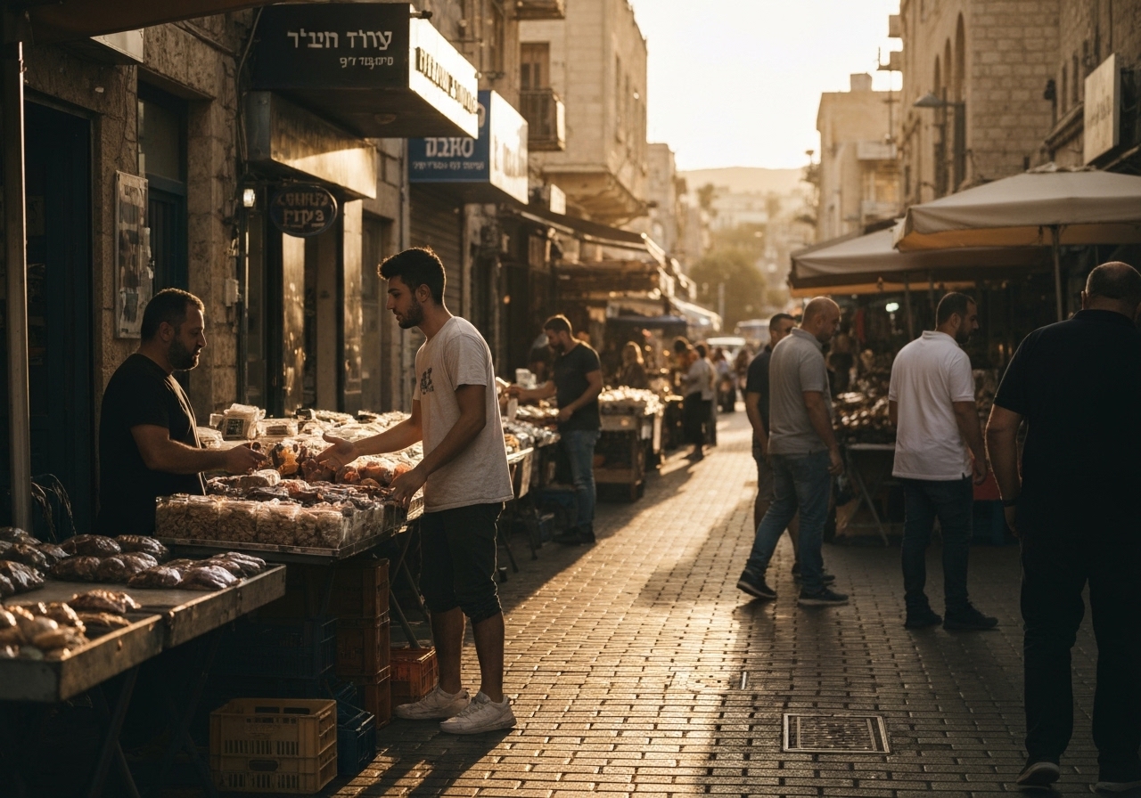Casual street photography moment in Haifa, Israel, capturing genuine local atmosphere