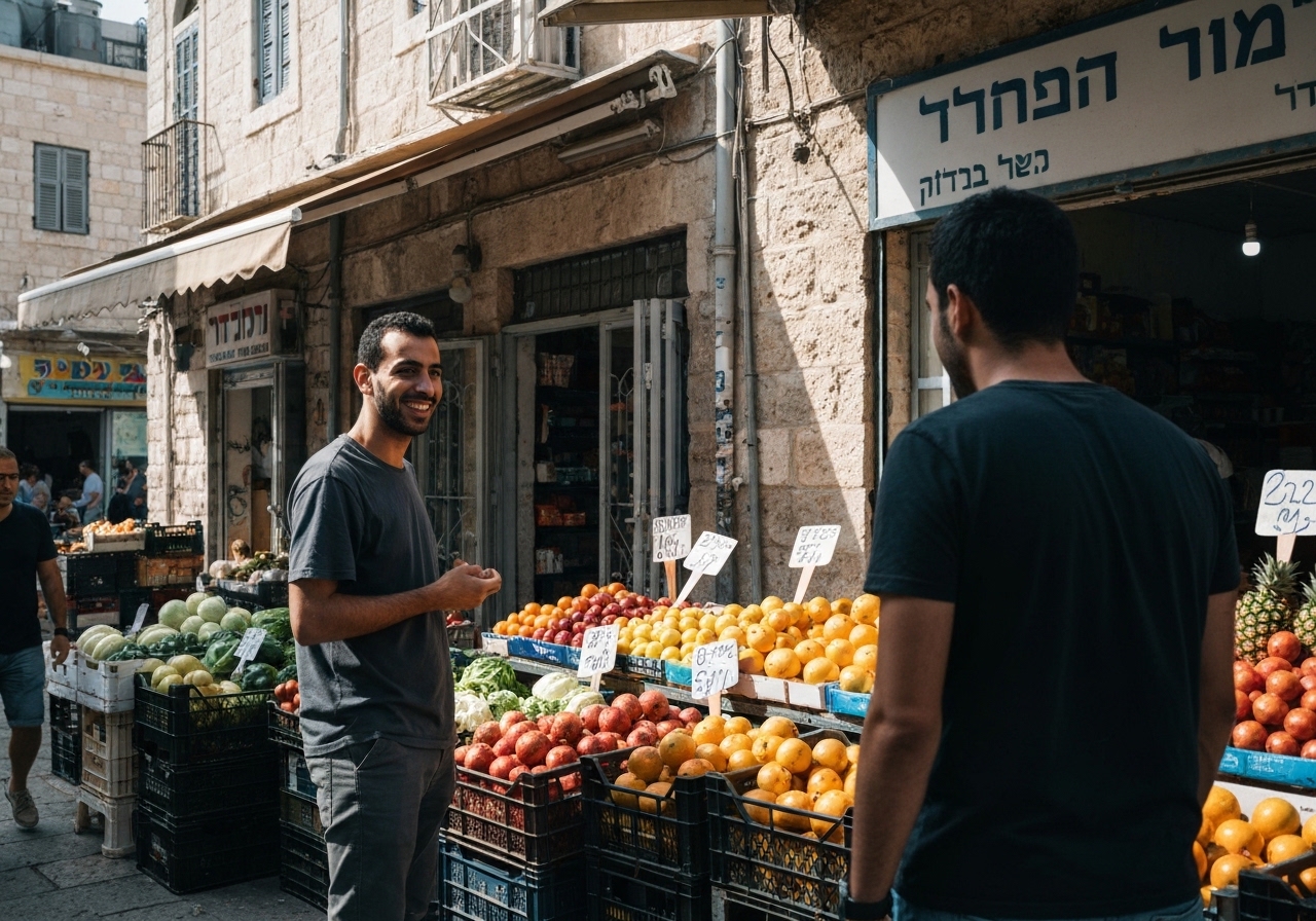 Casual street photography moment in Haifa, Israel, capturing genuine local atmosphere