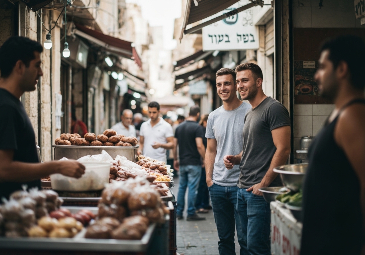 Casual street photography moment in Haifa, Israel, capturing genuine local atmosphere