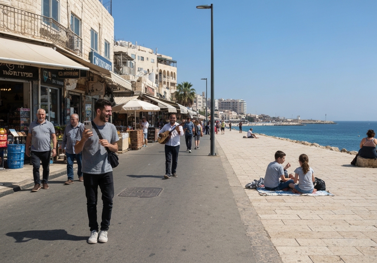 Spontaneous smartphone photo of daily life in Haifa, Israel, authentic and unposed