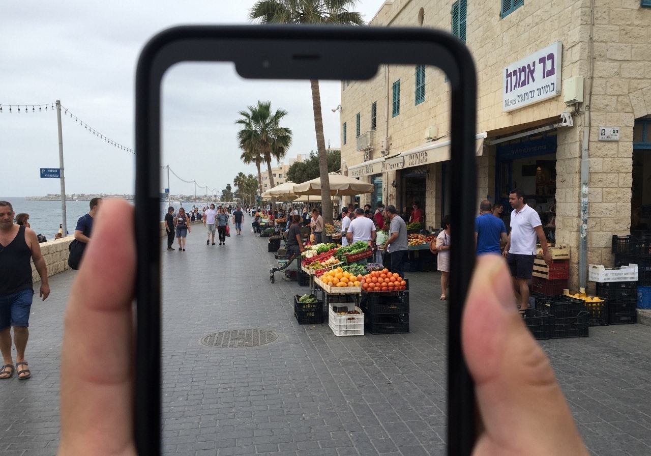 Natural travel moment in Haifa, Israel, taken with smartphone, imperfect framing