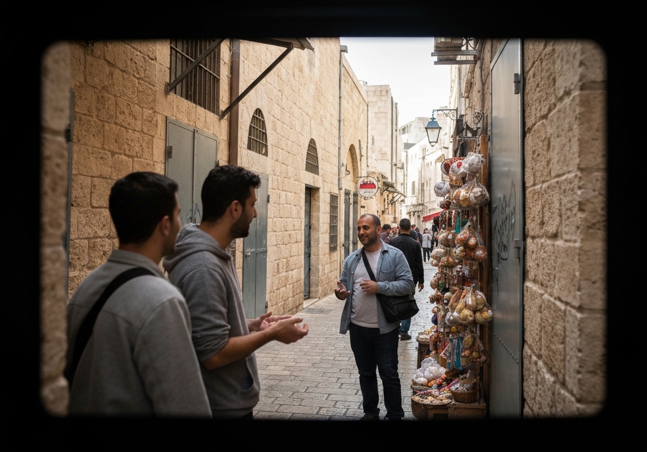 Natural travel moment in Nazareth, Israel, taken with smartphone, imperfect framing