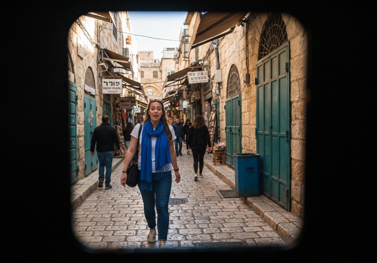 Natural travel moment in Jerusalem, Israel, taken with smartphone, imperfect framing