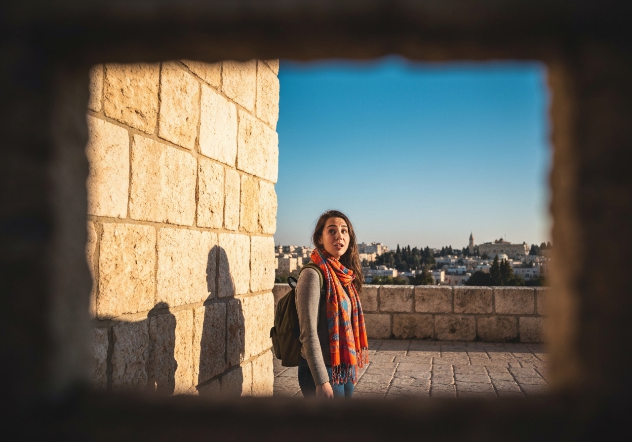 Natural travel moment in Jerusalem, Israel, taken with smartphone, imperfect framing