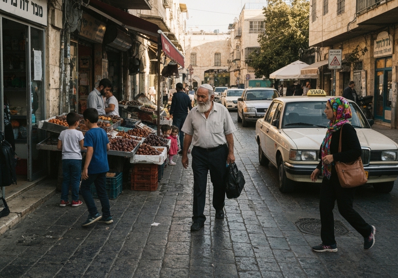 Spontaneous smartphone photo of daily life in Jerusalem, Israel, authentic and unposed