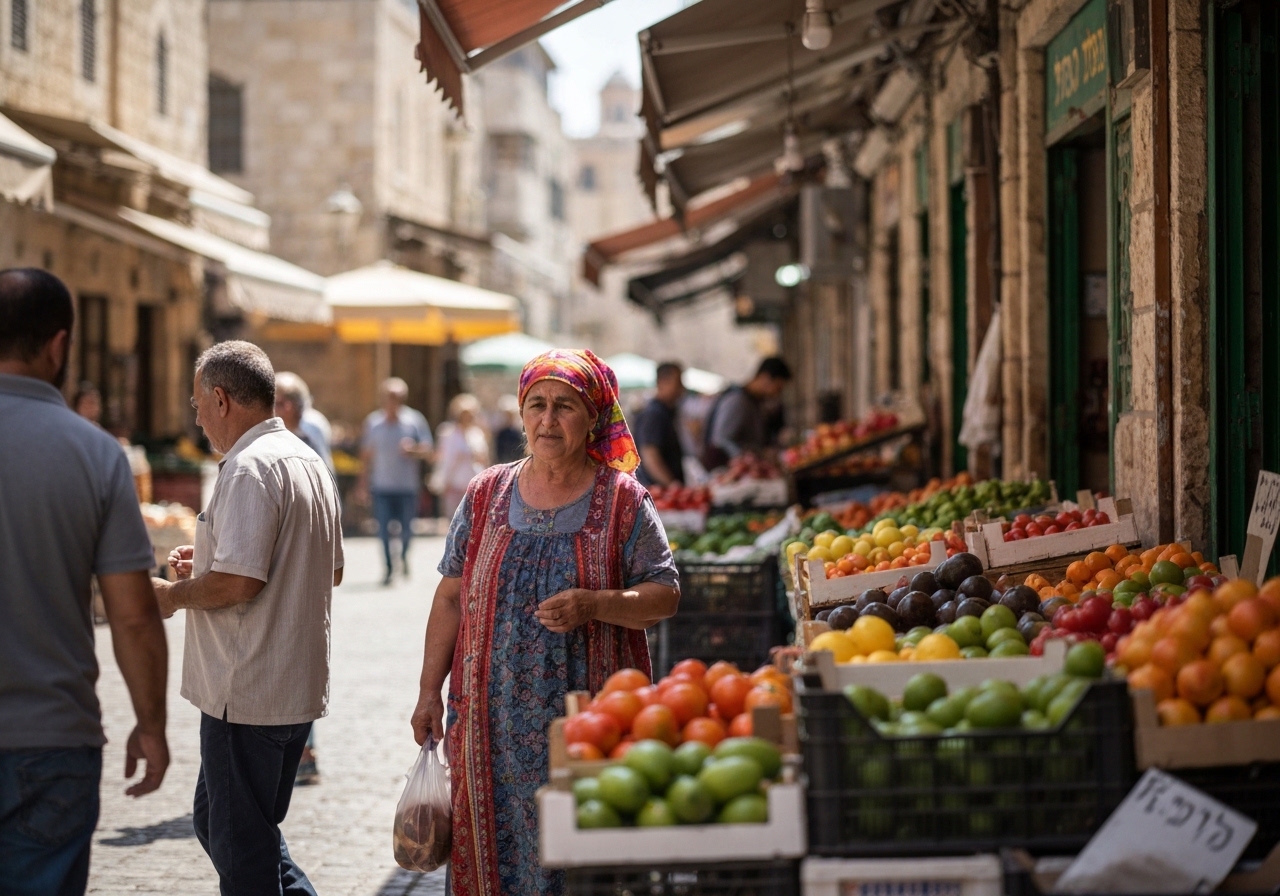 Casual street photography moment in Jerusalem, Israel, capturing genuine local atmosphere
