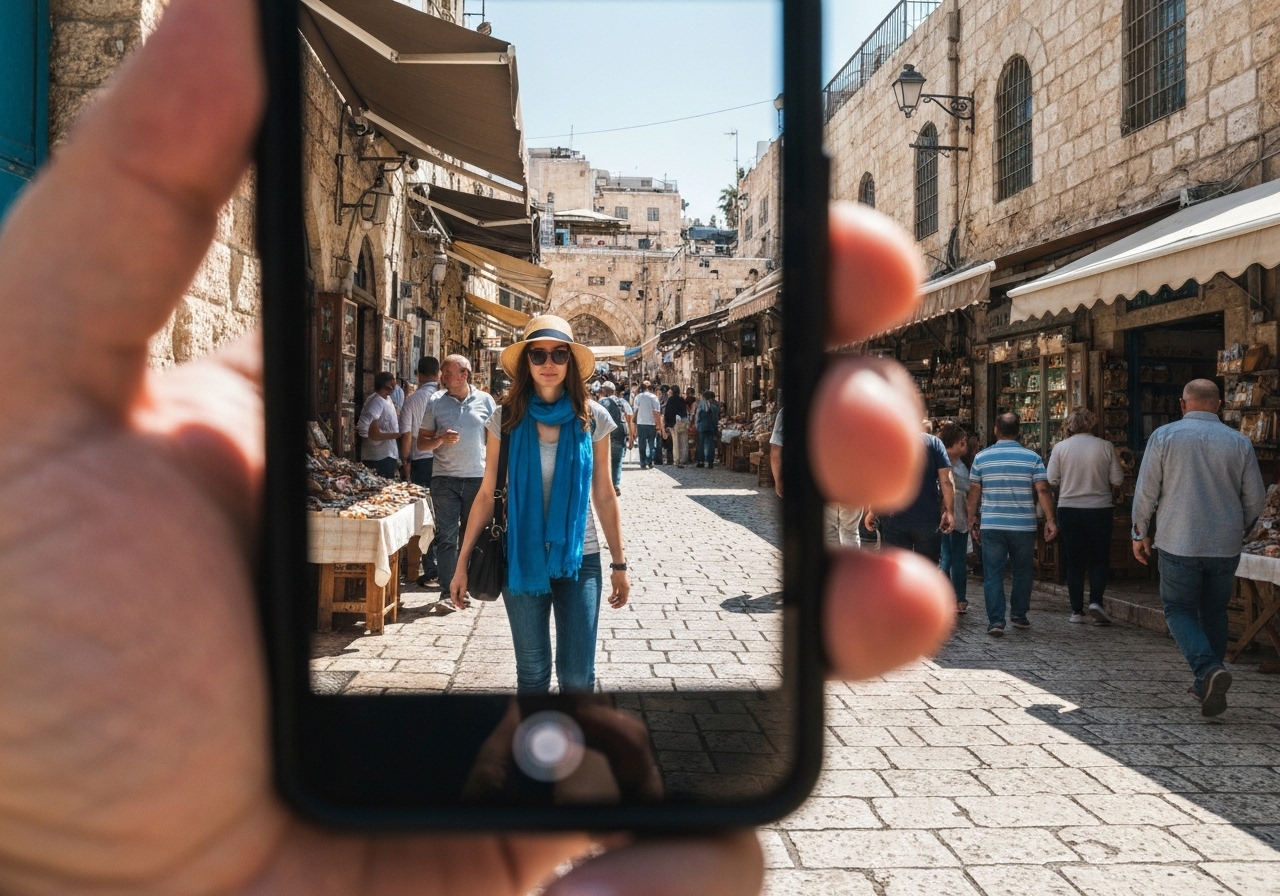 Natural travel moment in Jerusalem, Israel, taken with smartphone, imperfect framing