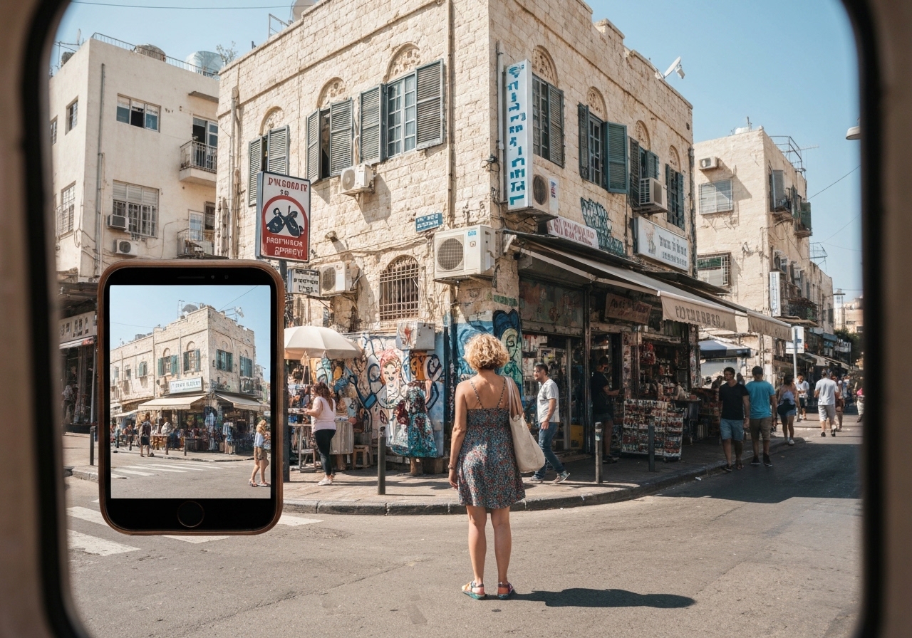 Natural travel moment in Tel Aviv, Israel, taken with smartphone, imperfect framing