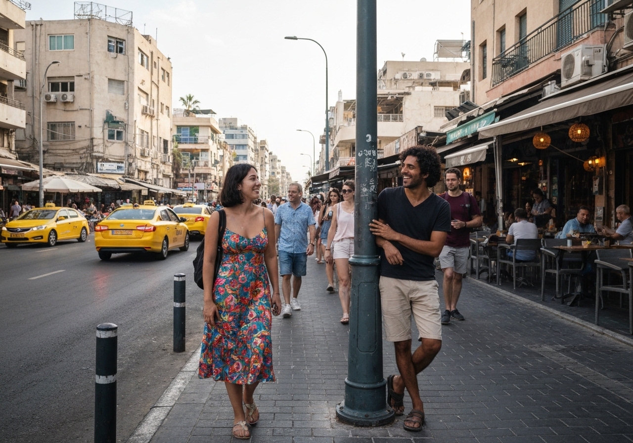 Spontaneous smartphone photo of daily life in Tel Aviv, Israel, authentic and unposed