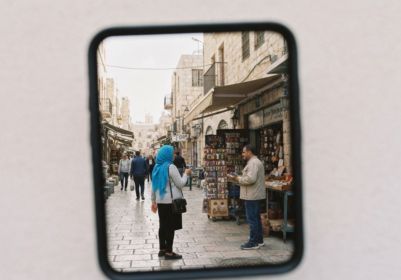 Natural travel moment in Jerusalem, Israel, taken with smartphone, imperfect framing