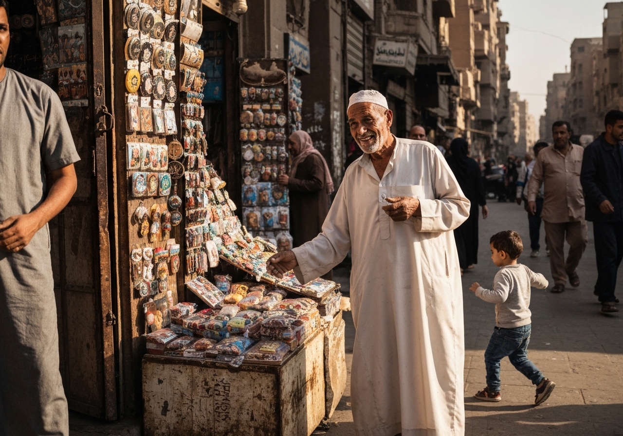 Casual street photography moment in Cairo, Egypt, capturing genuine local atmosphere
