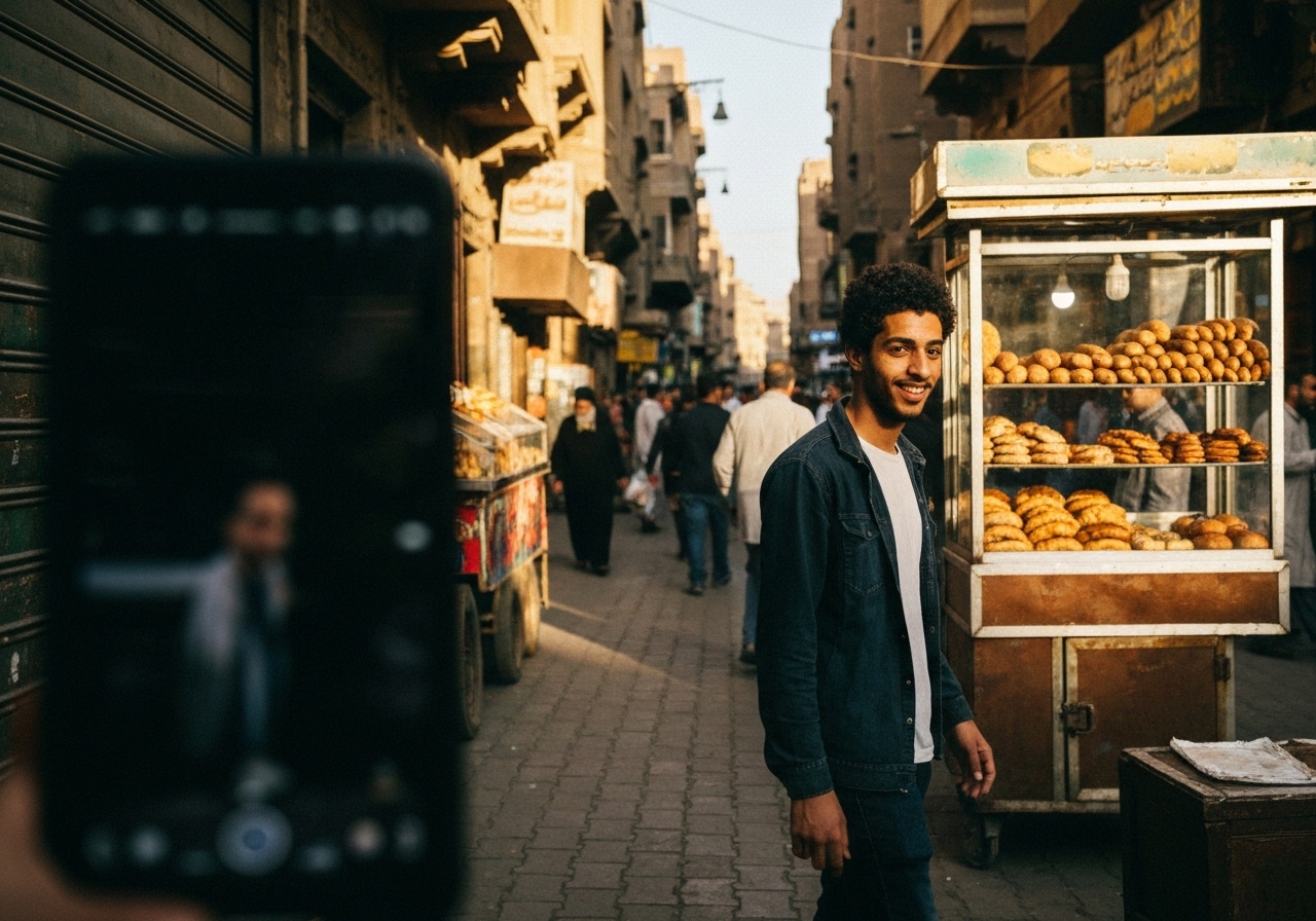 Natural travel moment in Cairo, Egypt, taken with smartphone, imperfect framing