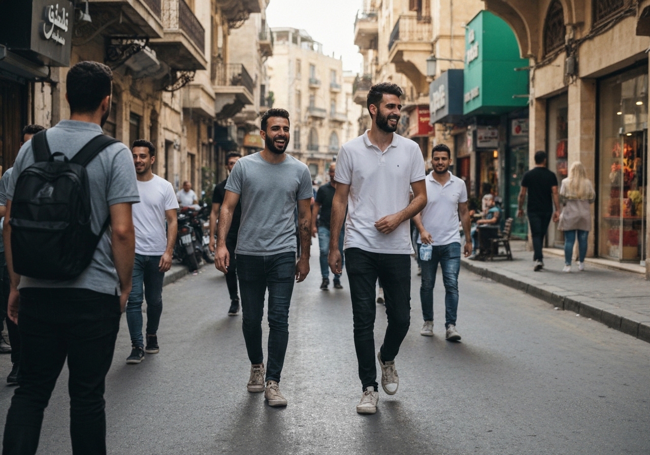 Casual street photography moment in Beirut, Lebanon, capturing genuine local atmosphere