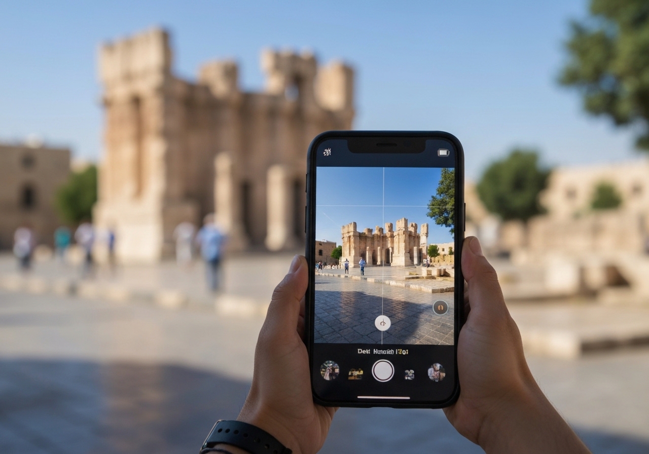 Natural travel moment in Baalbek, Lebanon, taken with smartphone, imperfect framing