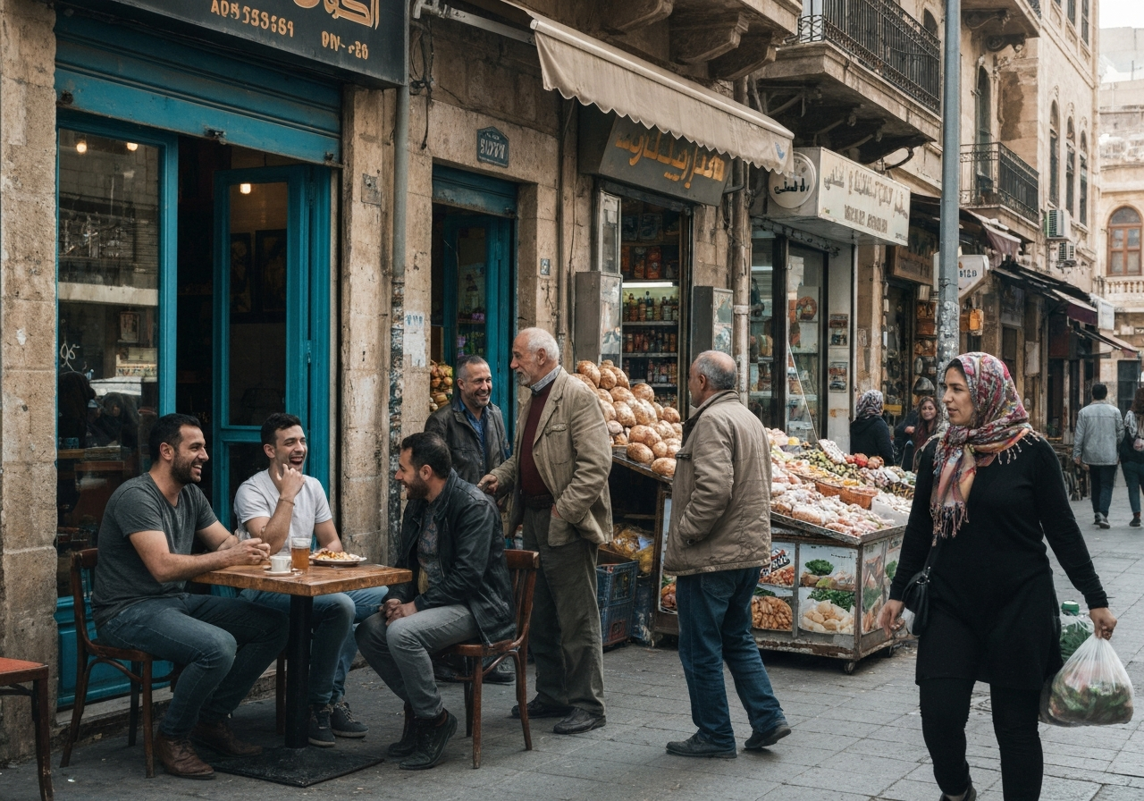 Casual street photography moment in Beirut, Lebanon, capturing genuine local atmosphere