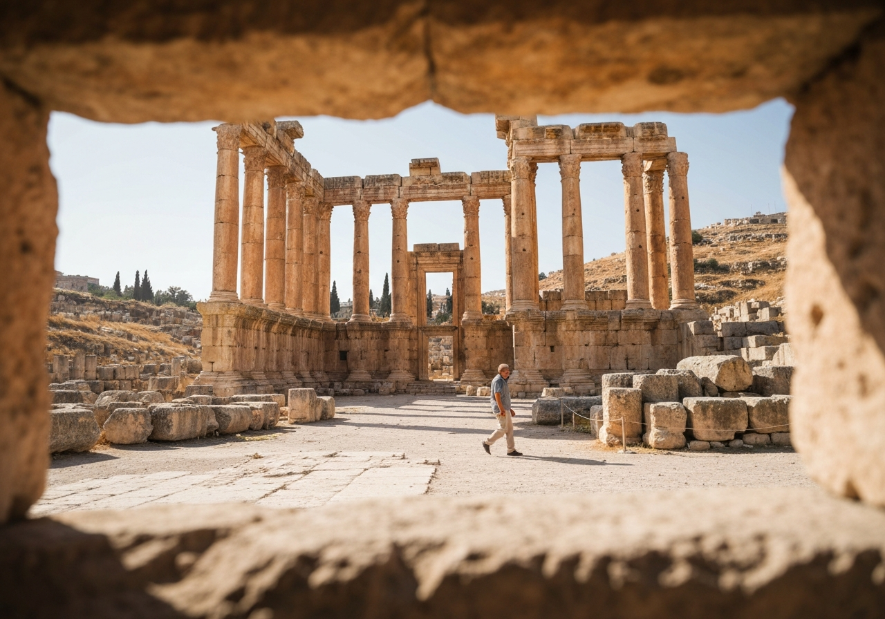 Natural travel moment in Baalbek, Lebanon, taken with smartphone, imperfect framing