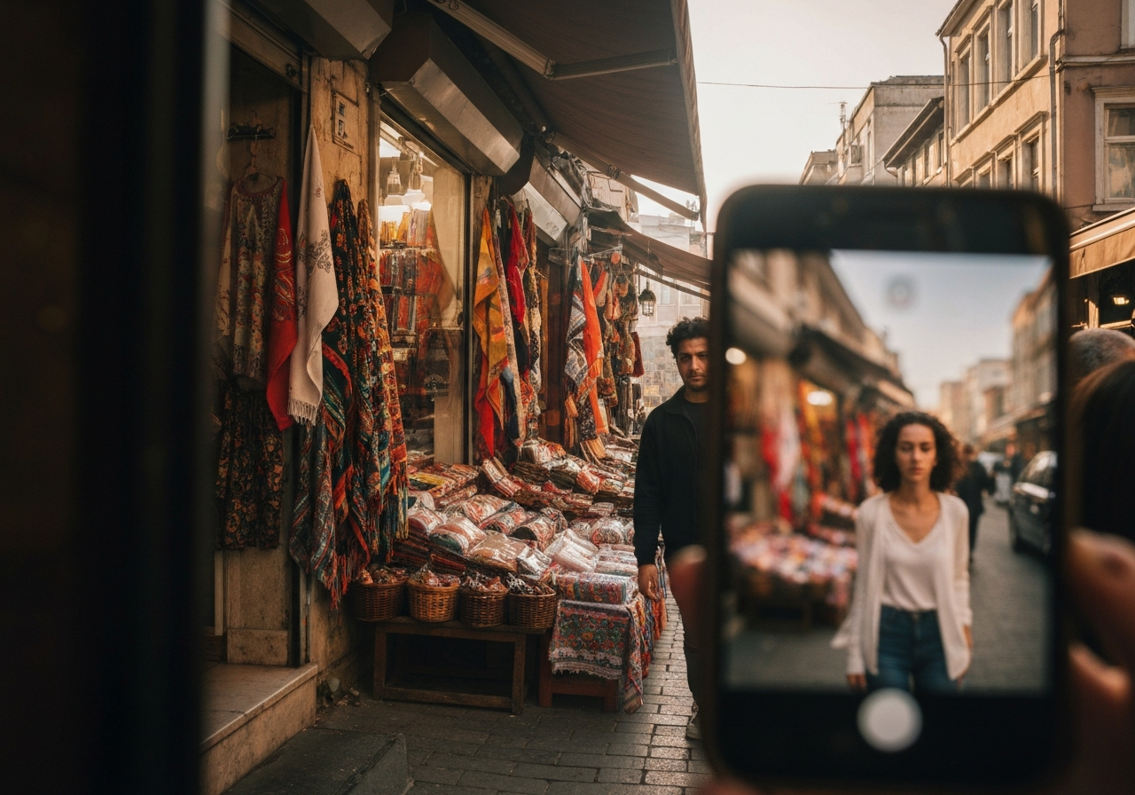 Natural travel moment in Istanbul, Turkey, taken with smartphone, imperfect framing