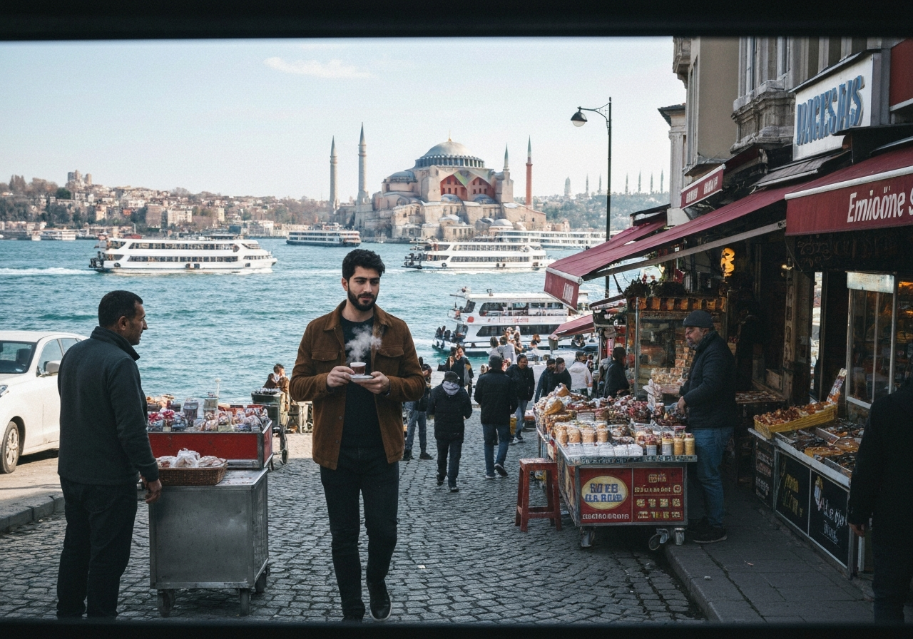 Natural travel moment in Istanbul, Turkey, taken with smartphone, imperfect framing