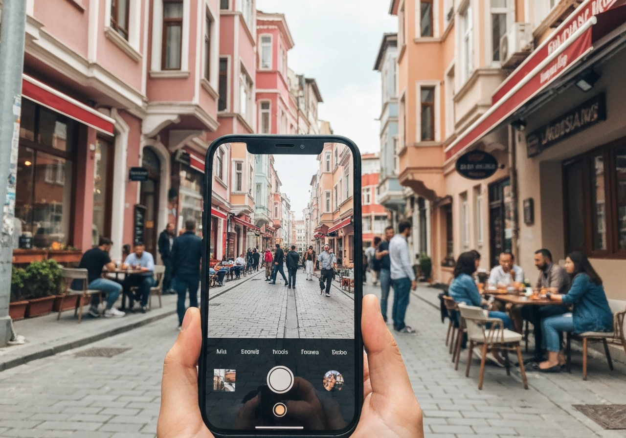 Natural travel moment in Istanbul, Turkey, taken with smartphone, imperfect framing