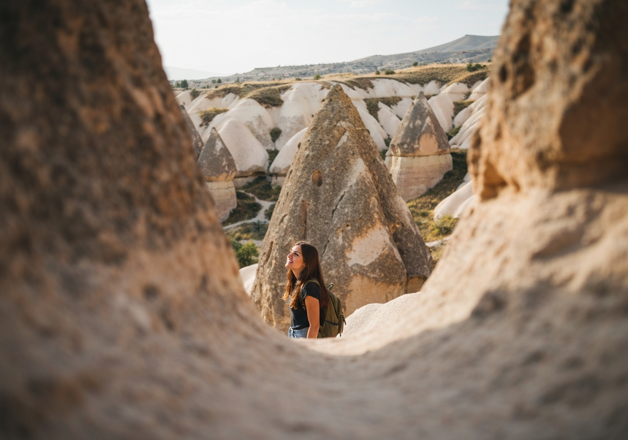 Natural travel moment in Cappadocia, Turkey, taken with smartphone, imperfect framing