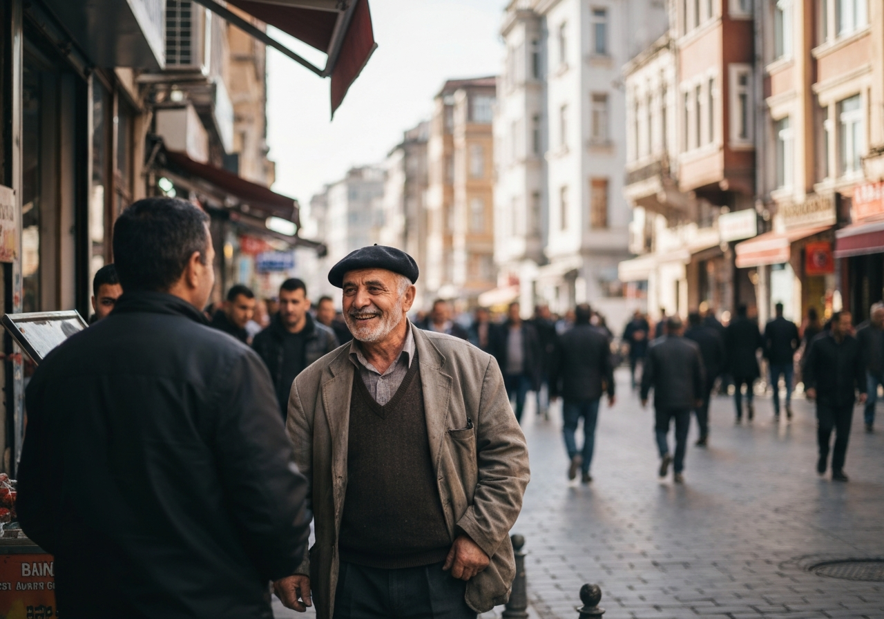 Casual street photography moment in Istanbul, Turkey, capturing genuine local atmosphere