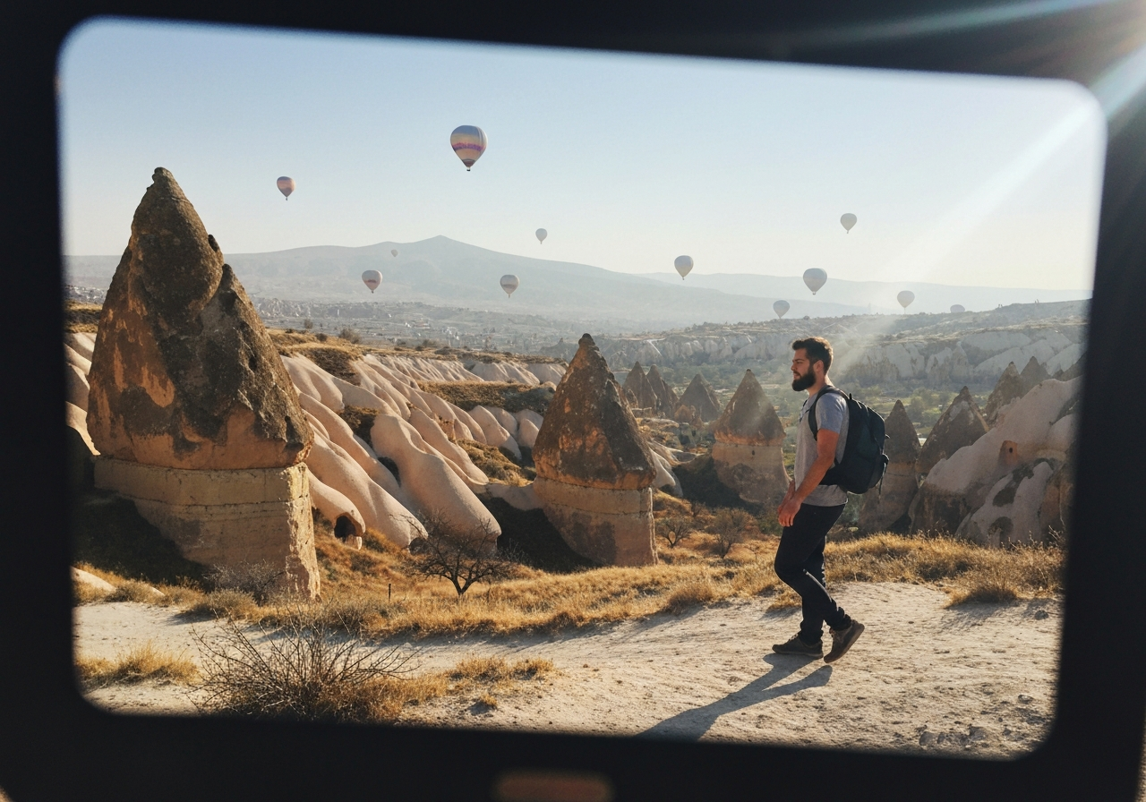 Natural travel moment in Cappadocia, Turkey, taken with smartphone, imperfect framing