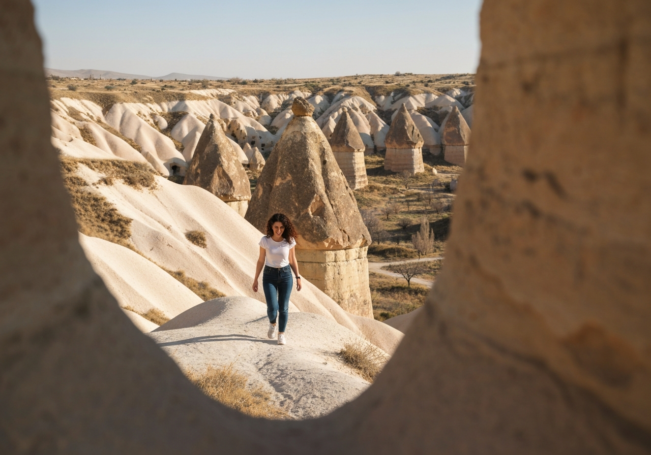 Natural travel moment in Cappadocia, Turkey, taken with smartphone, imperfect framing