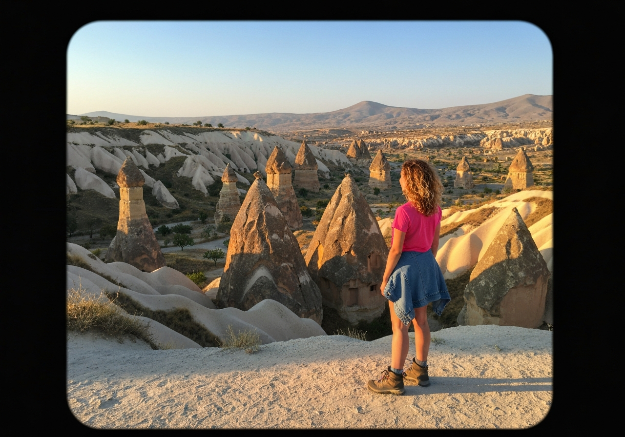 Natural travel moment in Cappadocia, Turkey, taken with smartphone, imperfect framing