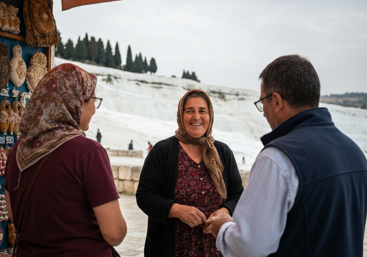 Casual street photography moment in Pamukkale, Turkey, capturing genuine local atmosphere