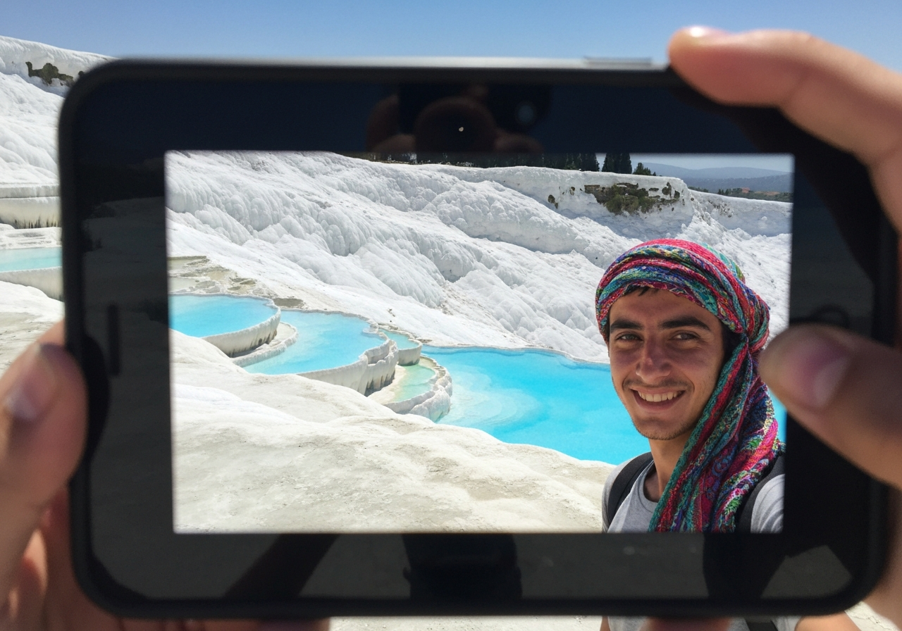 Natural travel moment in Pamukkale, Turkey, taken with smartphone, imperfect framing
