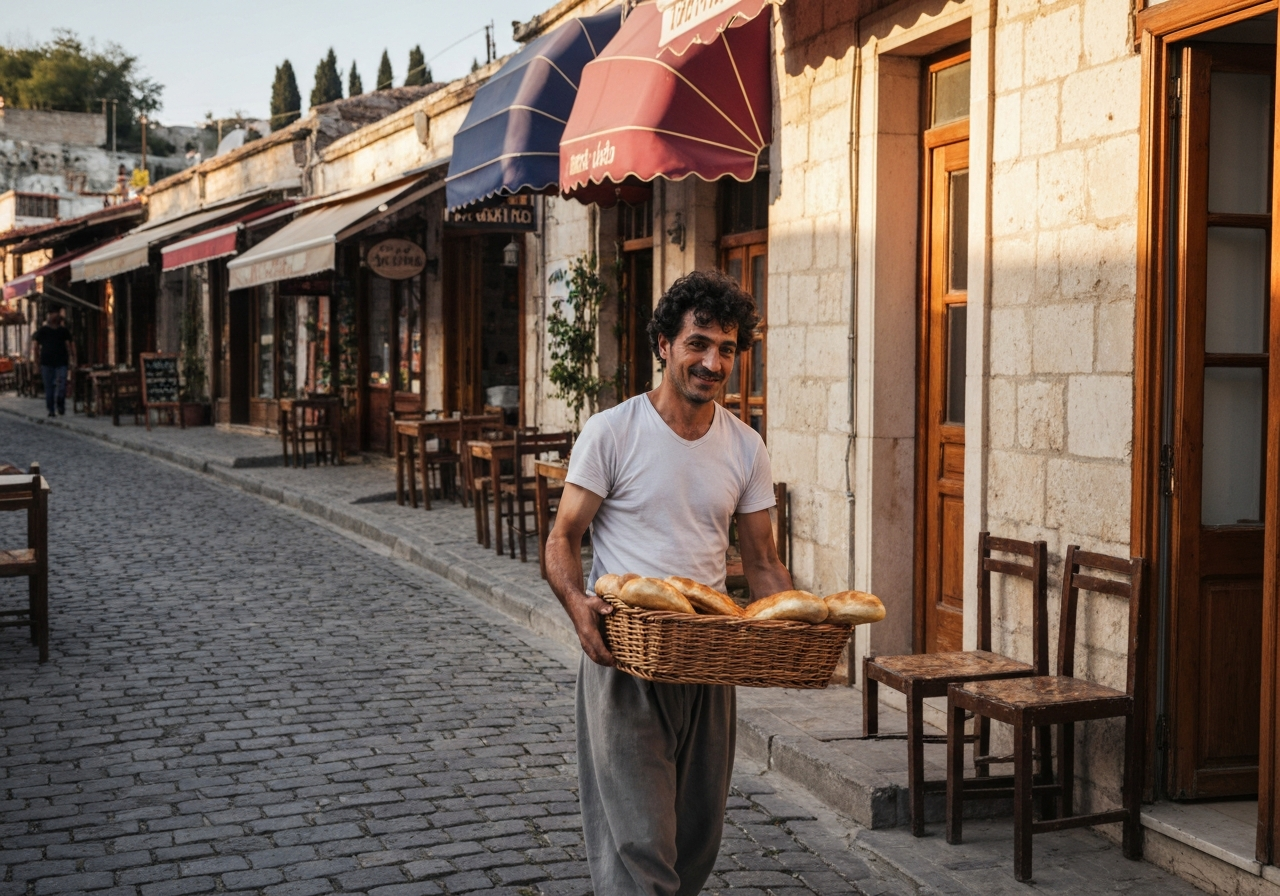 Casual street photography moment in Pamukkale, Turkey, capturing genuine local atmosphere