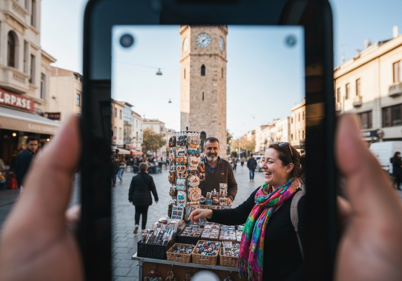 Natural travel moment in Izmir, Turkey, taken with smartphone, imperfect framing