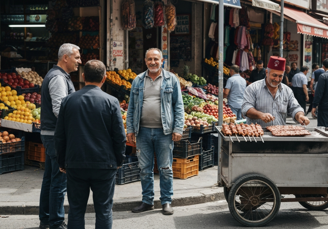 Casual street photography moment in Izmir, Turkey, capturing genuine local atmosphere