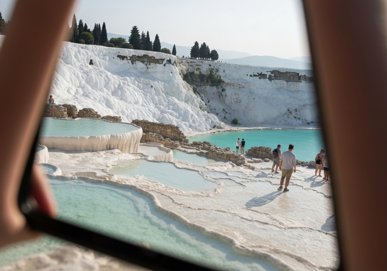 Natural travel moment in Pamukkale, Turkey, taken with smartphone, imperfect framing