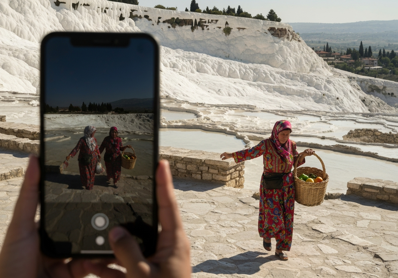 Spontaneous smartphone photo of daily life in Pamukkale, Turkey, authentic and unposed