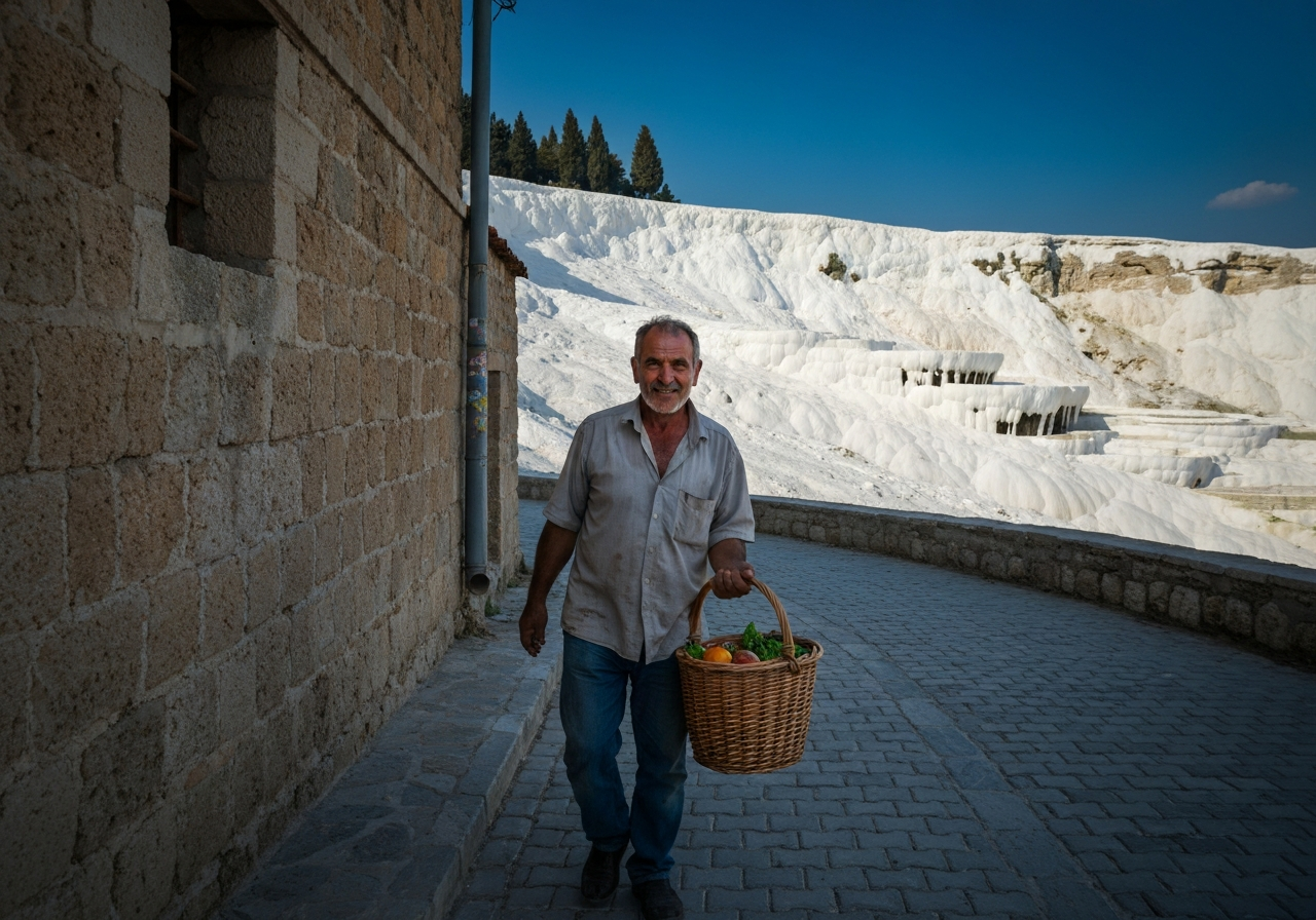 Casual street photography moment in Pamukkale, Turkey, capturing genuine local atmosphere