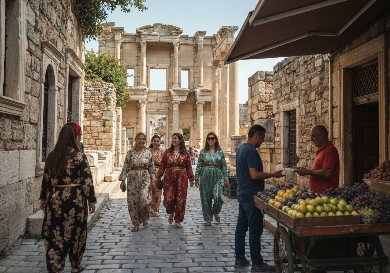 Casual street photography moment in Ephesus, Turkey, capturing genuine local atmosphere