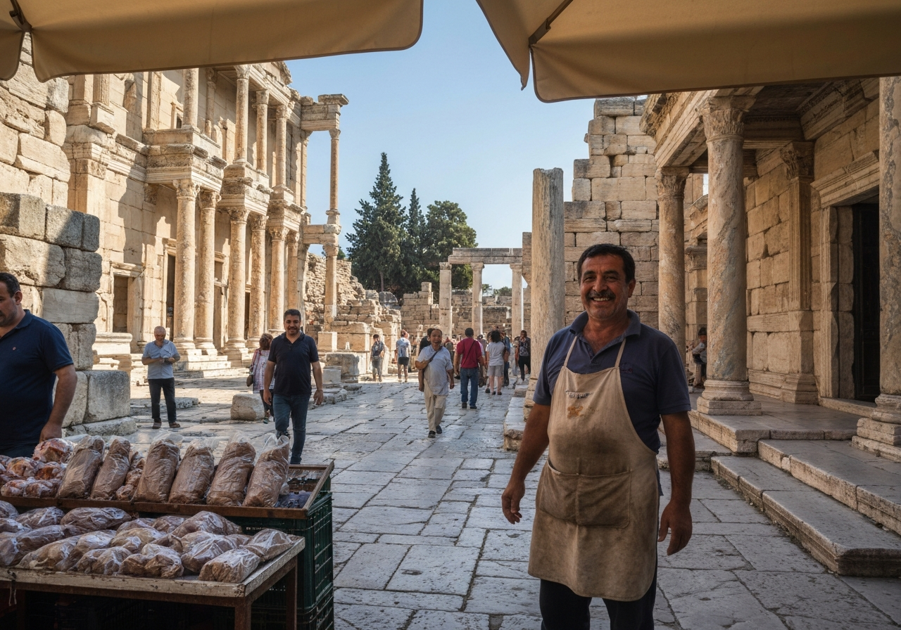 Spontaneous smartphone photo of daily life in Ephesus, Turkey, authentic and unposed