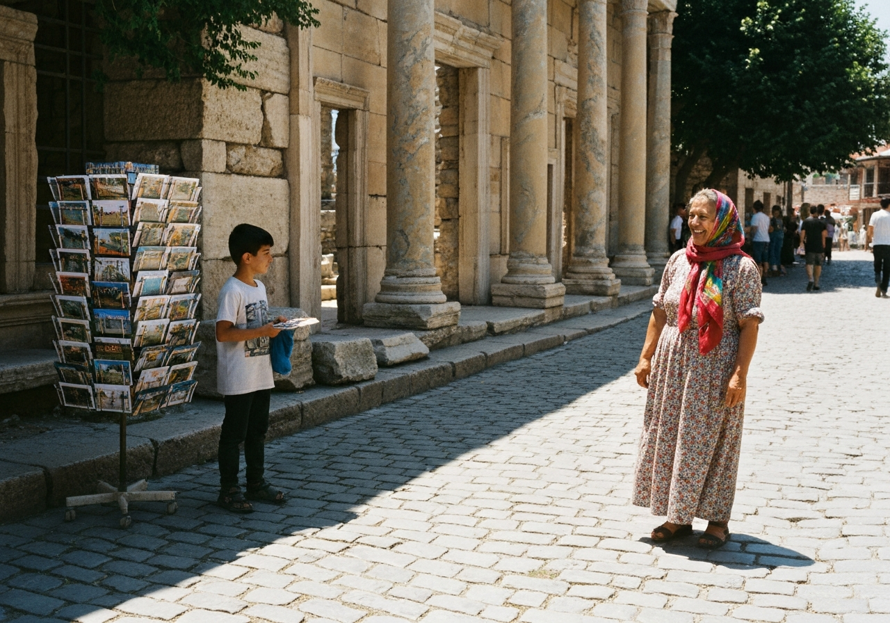Casual street photography moment in Ephesus, Turkey, capturing genuine local atmosphere
