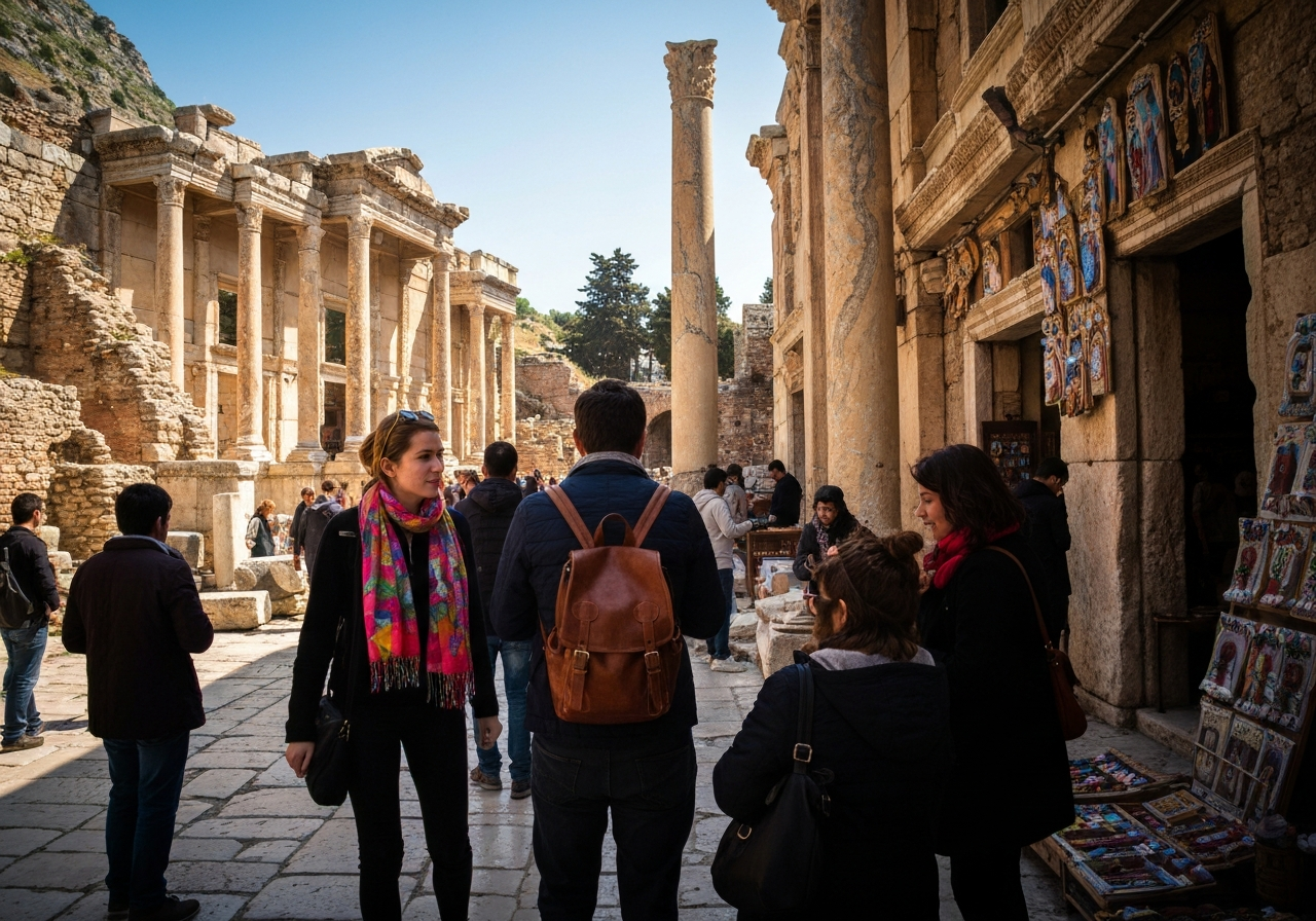 Natural travel moment in Ephesus, Turkey, taken with smartphone, imperfect framing