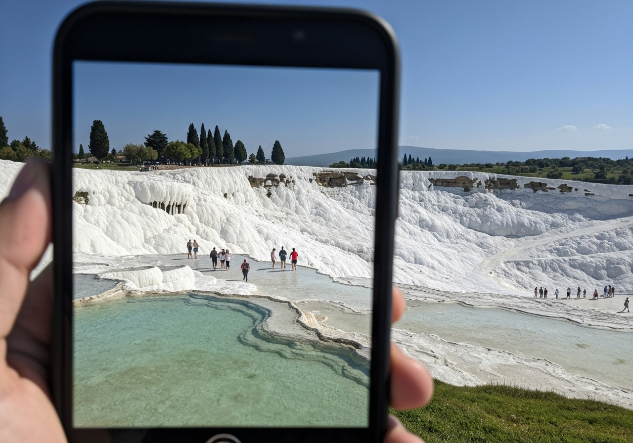 Natural travel moment in Pamukkale, Turkey, taken with smartphone, imperfect framing