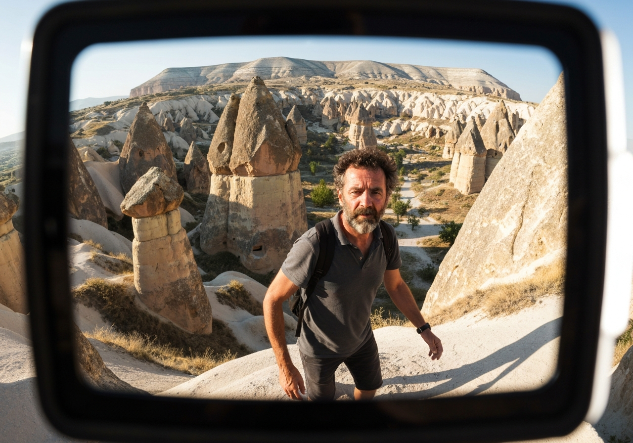 Natural travel moment in Cappadocia, Turkey, taken with smartphone, imperfect framing