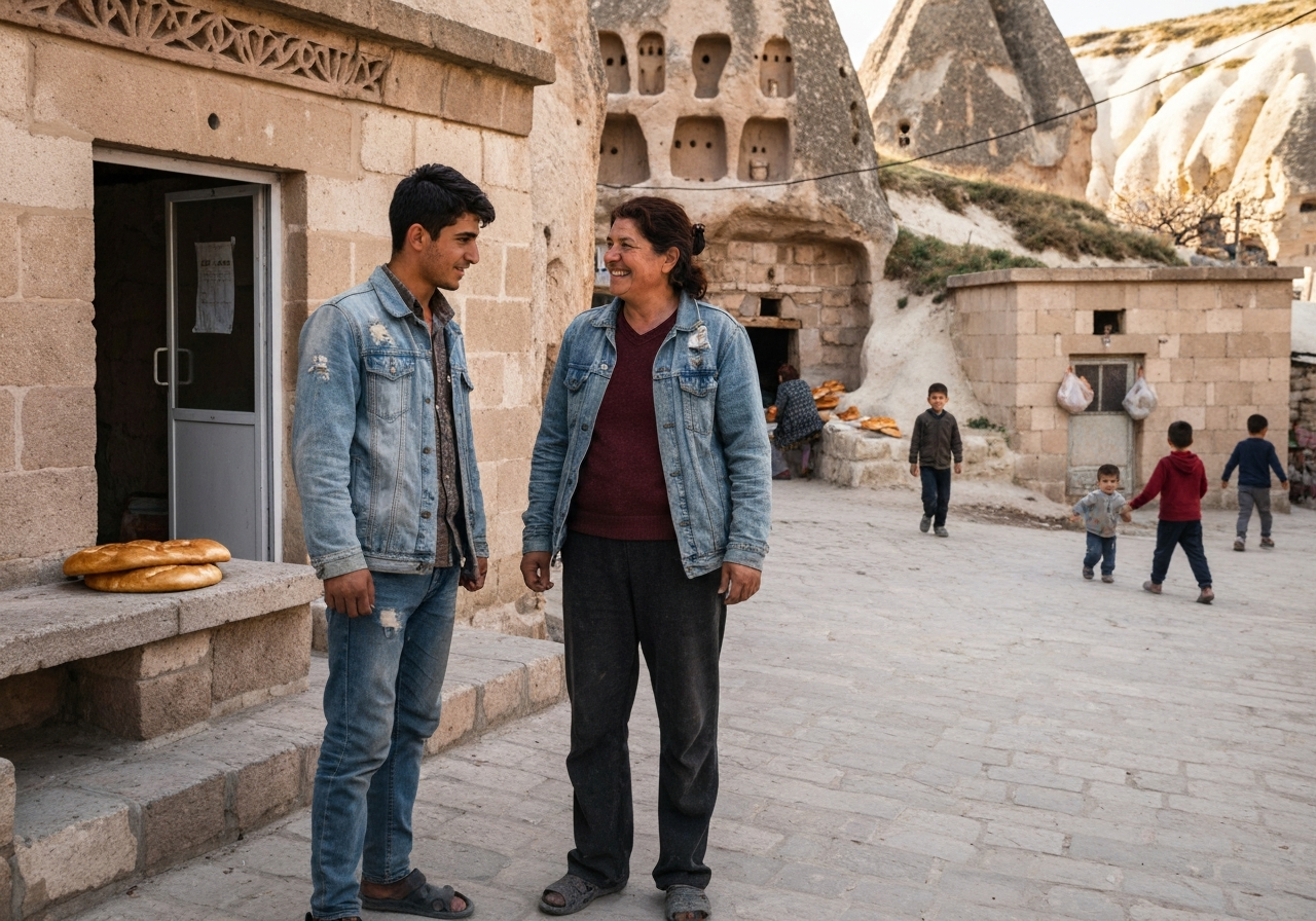 Casual street photography moment in Cappadocia, Turkey, capturing genuine local atmosphere