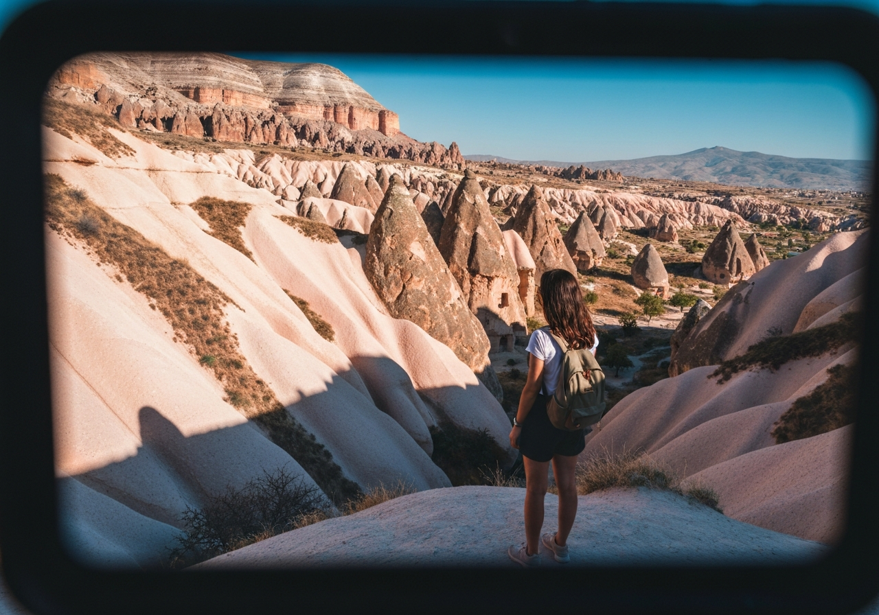 Natural travel moment in Cappadocia, Turkey, taken with smartphone, imperfect framing