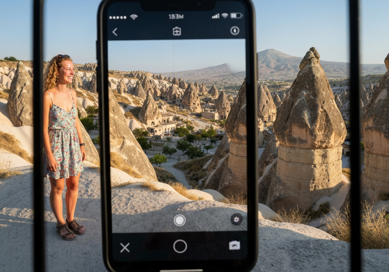 Natural travel moment in Göreme, Turkey, taken with smartphone, imperfect framing