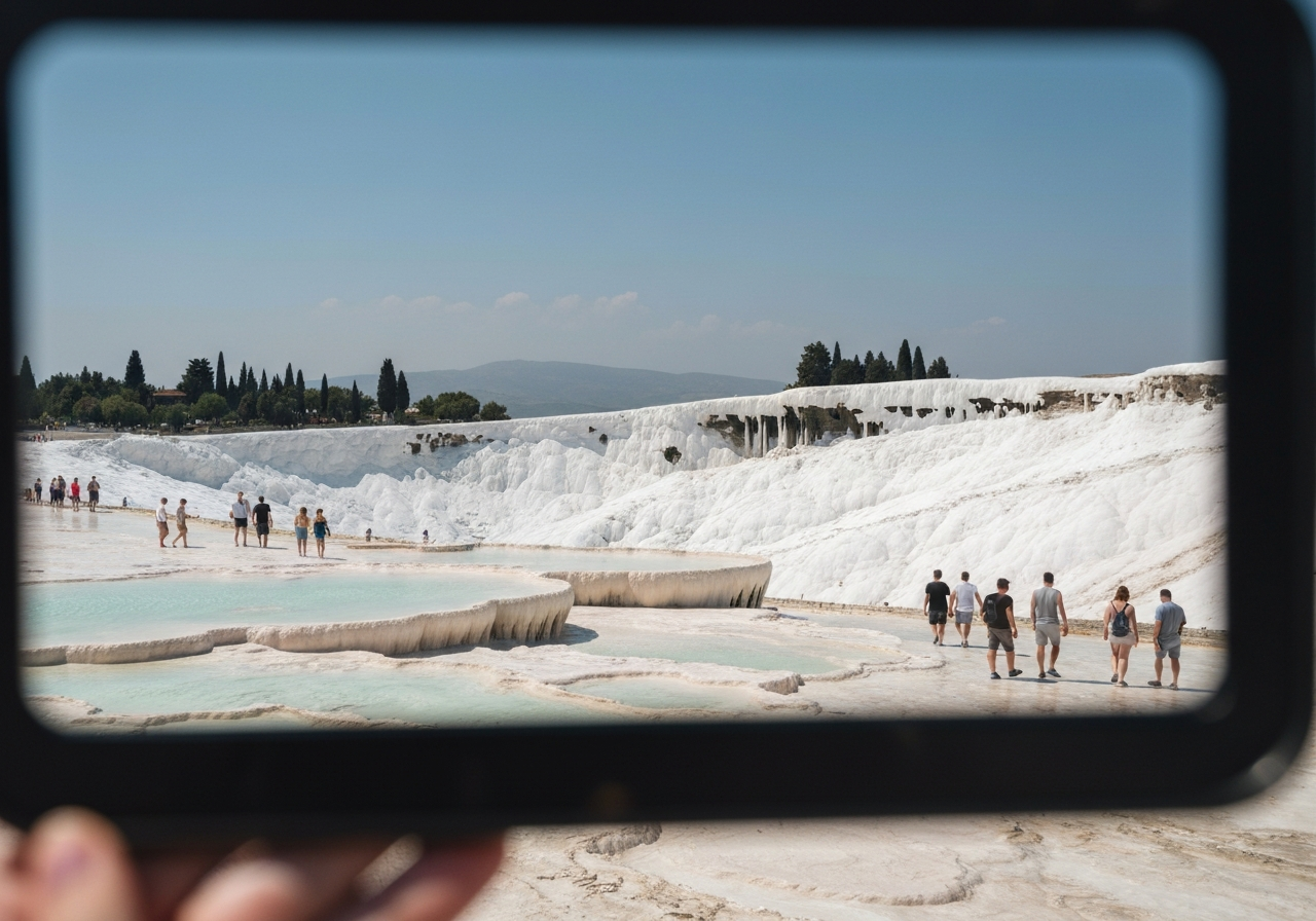 Natural travel moment in Pamukkale, Turkey, taken with smartphone, imperfect framing