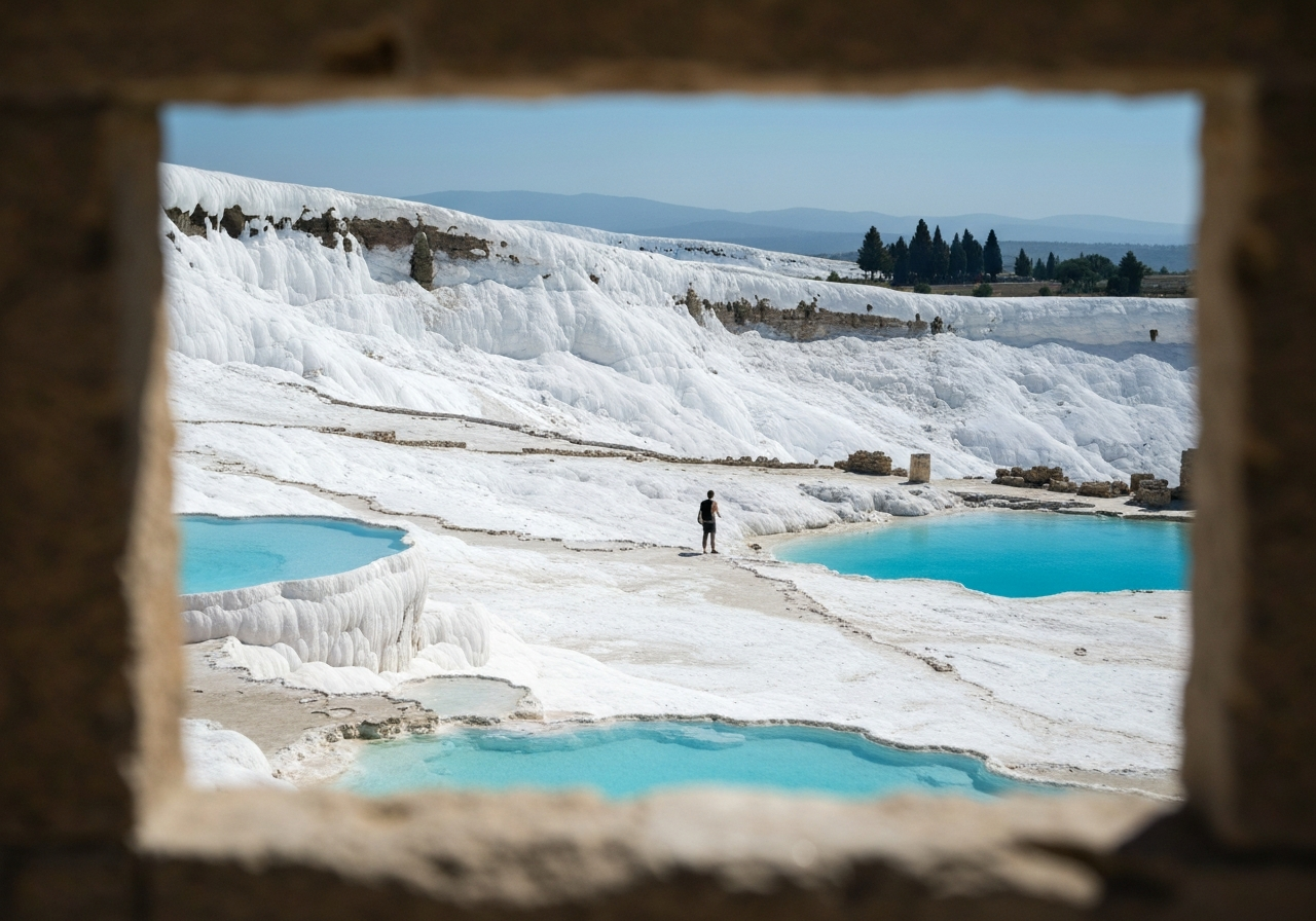 Natural travel moment in Pamukkale, Turkey, taken with smartphone, imperfect framing