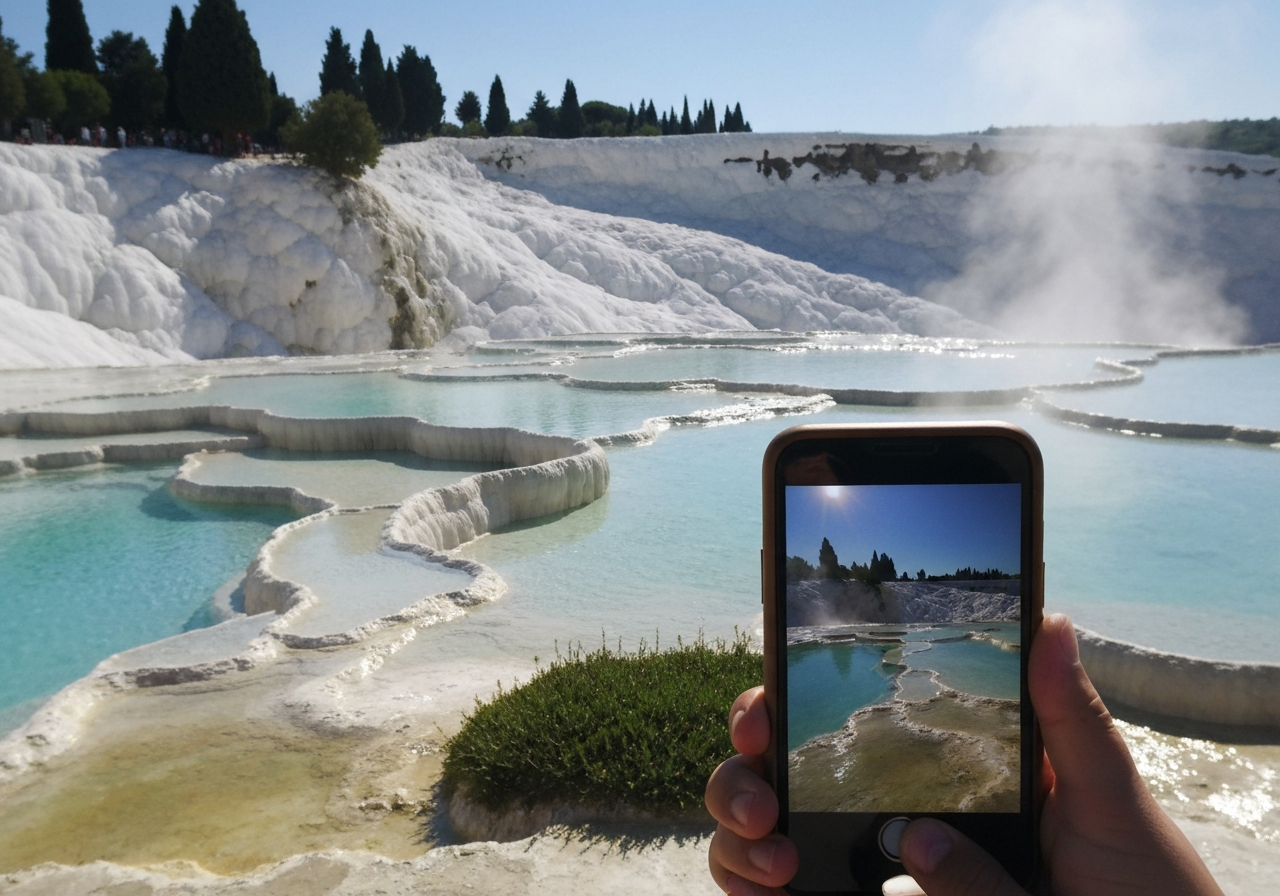 Natural travel moment in Pamukkale, Turkey, taken with smartphone, imperfect framing