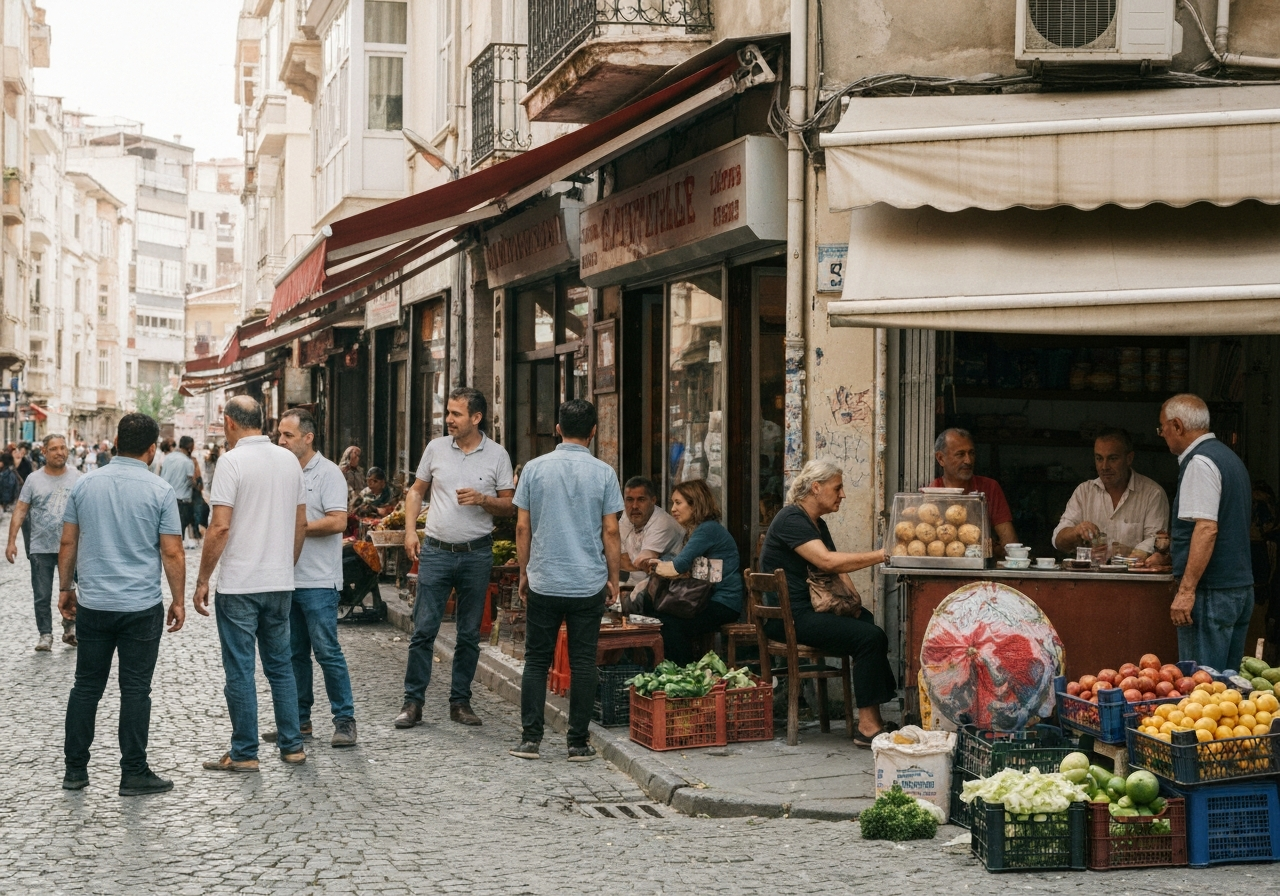 Casual street photography moment in Izmir, Turkey, capturing genuine local atmosphere